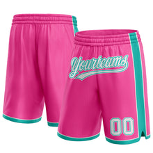 Laden Sie das Bild in den Galerie-Viewer, Custom Pink White-Aqua Authentic Basketball Shorts
