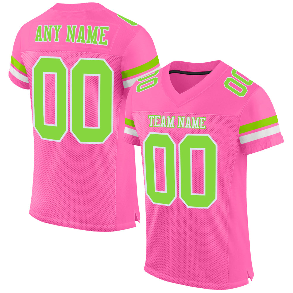 Custom Pink Neon Green-White Mesh Authentic Football Jersey