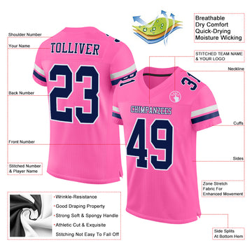 Custom Pink Navy-White Mesh Authentic Football Jersey