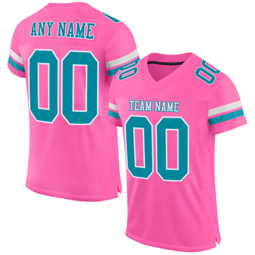 Custom Pink Teal-White Mesh Authentic Football Jersey