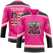 Load image into Gallery viewer, Custom Pink Vintage USA Flag Black-Cream Hockey Lace Neck Jersey
