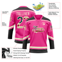 Load image into Gallery viewer, Custom Pink Vintage USA Flag Black-Cream Hockey Lace Neck Jersey
