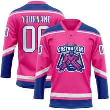 Load image into Gallery viewer, Custom Pink White-Royal Hockey Lace Neck Jersey
