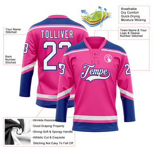 Custom Pink White-Royal Hockey Lace Neck Jersey