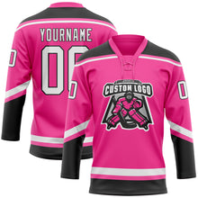 Load image into Gallery viewer, Custom Pink White-Black Hockey Lace Neck Jersey
