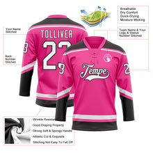 Laden Sie das Bild in den Galerie-Viewer, Custom Pink White-Black Hockey Lace Neck Jersey
