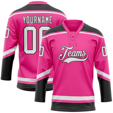 Laden Sie das Bild in den Galerie-Viewer, Custom Pink White-Black Hockey Lace Neck Jersey
