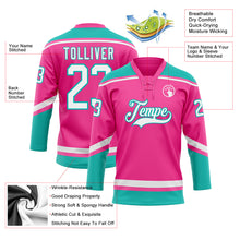 Laden Sie das Bild in den Galerie-Viewer, Custom Pink White-Aqua Hockey Lace Neck Jersey
