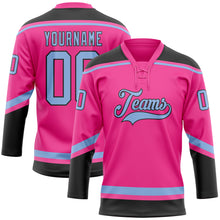 Load image into Gallery viewer, Custom Pink Light Blue-Black Hockey Lace Neck Jersey
