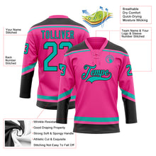 Laden Sie das Bild in den Galerie-Viewer, Custom Pink Aqua-Black Hockey Lace Neck Jersey
