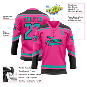 Custom Pink Aqua-Black Hockey Lace Neck Jersey