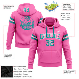 Custom Stitched Pink Teal-White Football Pullover Sweatshirt Hoodie