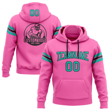Custom Stitched Pink Aqua-Black Football Pullover Sweatshirt Hoodie