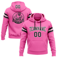 Load image into Gallery viewer, Custom Stitched Pink Black-White Football Pullover Sweatshirt Hoodie
