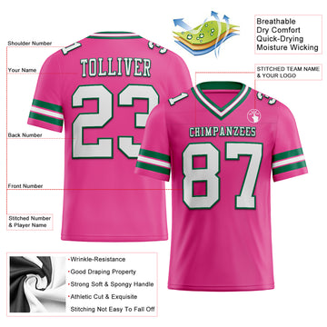 Custom Pink White-Kelly Green Mesh Authentic Football Jersey