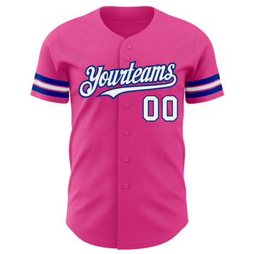 Custom Pink White-Royal Authentic Baseball Jersey