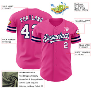 Custom Pink White-Navy Authentic Baseball Jersey