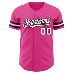 Custom Pink White-Black Authentic Baseball Jersey