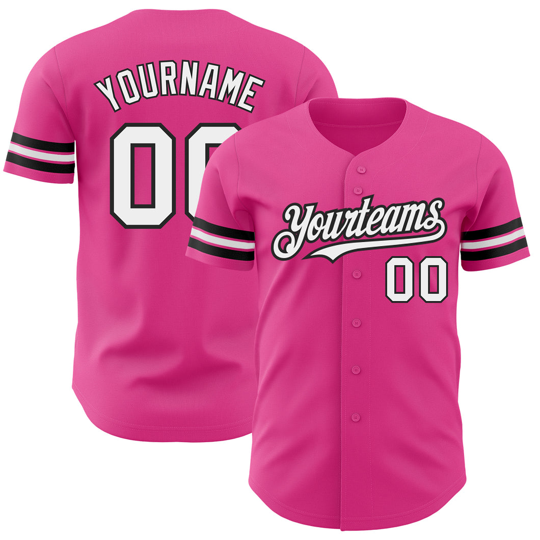 Custom Pink White-Black Authentic Baseball Jersey