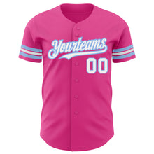 Laden Sie das Bild in den Galerie-Viewer, Custom Pink White-Light Blue Authentic Baseball Jersey
