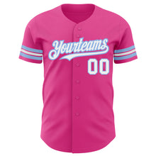 Load image into Gallery viewer, Custom Pink White-Light Blue Authentic Baseball Jersey

