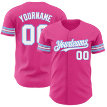 Laden Sie das Bild in den Galerie-Viewer, Custom Pink White-Light Blue Authentic Baseball Jersey
