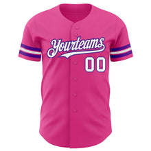 Load image into Gallery viewer, Custom Pink White-Purple Authentic Baseball Jersey
