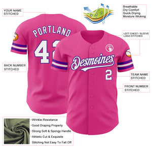 Custom Pink White-Purple Authentic Baseball Jersey