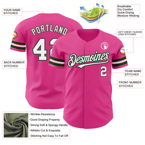Custom Pink White-Green Authentic Baseball Jersey