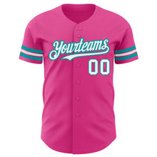 Load image into Gallery viewer, Custom Pink White-Teal Authentic Baseball Jersey
