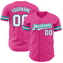Laden Sie das Bild in den Galerie-Viewer, Custom Pink White-Teal Authentic Baseball Jersey

