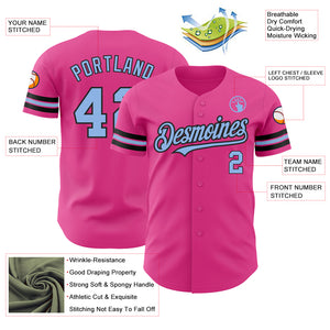 Custom Pink Light Blue-Black Authentic Baseball Jersey