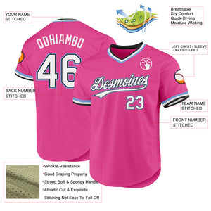Custom Pink Black-Light Blue Authentic Throwback Baseball Jersey