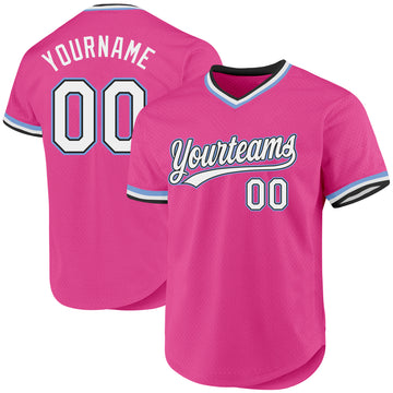 Custom Pink Black-Light Blue Authentic Throwback Baseball Jersey