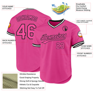 Custom Pink Black-White Authentic Throwback Baseball Jersey