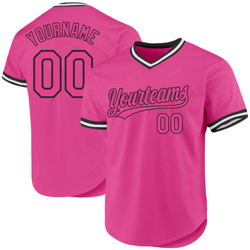 Custom Pink Black-White Authentic Throwback Baseball Jersey