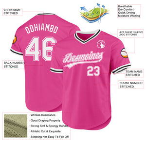 Custom Pink White-Black Authentic Throwback Baseball Jersey