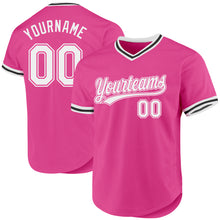 Load image into Gallery viewer, Custom Pink White-Black Authentic Throwback Baseball Jersey
