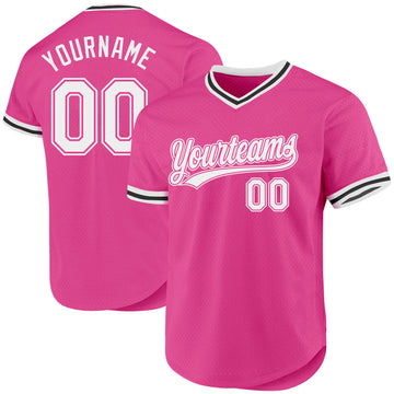 Custom Pink White-Black Authentic Throwback Baseball Jersey