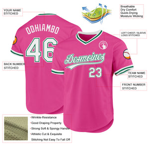Custom Pink White-Kelly Green Authentic Throwback Baseball Jersey