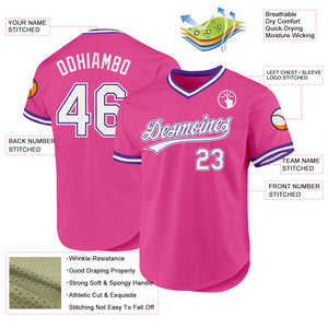 Custom Pink White-Purple Authentic Throwback Baseball Jersey