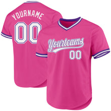 Laden Sie das Bild in den Galerie-Viewer, Custom Pink White-Purple Authentic Throwback Baseball Jersey
