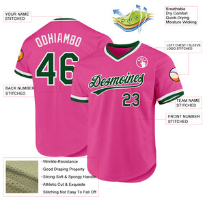 Custom Pink Green-White Authentic Throwback Baseball Jersey