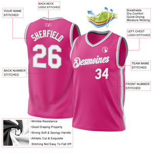 Custom Pink White-Gray Authentic Throwback Basketball Jersey