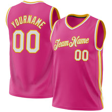 Load image into Gallery viewer, Custom Pink White-Gold Authentic Throwback Basketball Jersey
