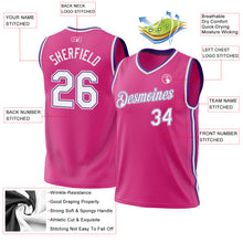 Load image into Gallery viewer, Custom Pink White-Purple Authentic Throwback Basketball Jersey
