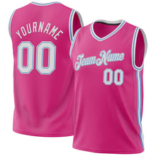 Laden Sie das Bild in den Galerie-Viewer, Custom Pink White-Light Blue Authentic Throwback Basketball Jersey
