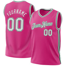 Load image into Gallery viewer, Custom Pink White-Kelly Green Authentic Throwback Basketball Jersey
