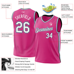 Custom Pink Black-Light Blue Authentic Throwback Basketball Jersey