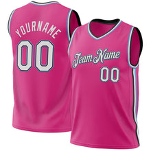 Laden Sie das Bild in den Galerie-Viewer, Custom Pink Black-Light Blue Authentic Throwback Basketball Jersey
